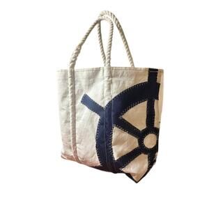 Maine Seabags Sea Large Tote Bag Beachy Nautical Ship Wheel Sailcloth Rope Blue